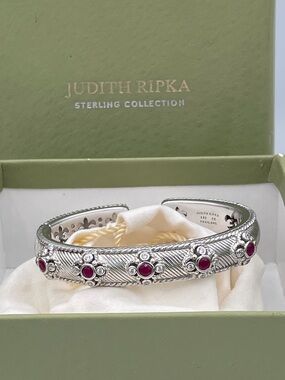 Judith Ripka Sterling Silver Ruby Cuff Bracelet Thailand QVC Era Heavy 56.4g